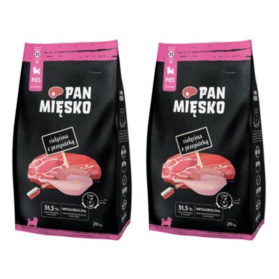 Karma dla psa PAN MIĘSKO Cielęcina z przepiórką XS 2 x 20 kg