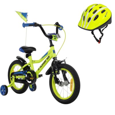 Rower dziecięcy INDIANA Rock Kid 14 cali Limonkowy Wzrost: 95-110 cm Wiek: 4-6 lat + Kask rowerowy VÖGEL VKA-910MTS Limonkowy dla Dzieci (rozmiar S)