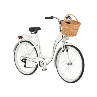 Rower miejski INDIANA Moena A3B 26 cali damski Biały + Koszyk wiklinowy na rower VÖGEL VKS-505 Stylowy