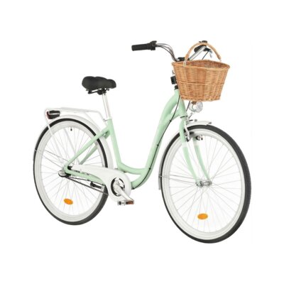 Rower miejski INDIANA Moena A3B 28 cali damski Miętowo-biały + Koszyk wiklinowy na rower VÖGEL VKS-505 Stylowy
