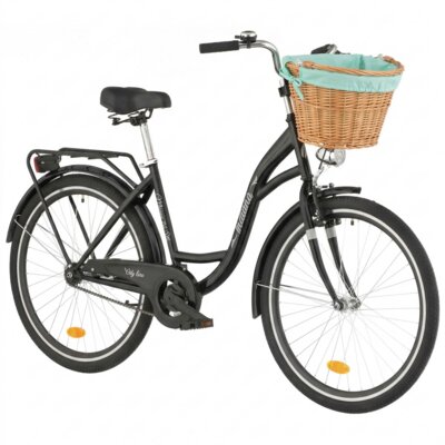 Rower miejski INDIANA Moena S1B 26 cali damski Czarny + Koszyk wiklinowy na rower VÖGEL VKS-505 Stylowy + Wkład do koszyka VÖGEL VKSC705MT Miętowy