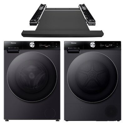 Pralka HISENSE WF7S1247BB Seria 7S 12kg 1400 obr Wi-Fi ConnectLife Autodozowanie AI SuperWash Ekran TFT Smart Assist + Suszarka HISENSE DH7S107BB Seria 7S Wi-Fi ConnectLife AI SuperDry Ekran TFT Samoczyszczacy wymiennik ciepła + Łącznik HISENSE WZXX90-BEB