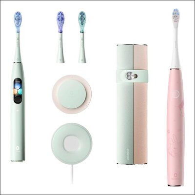 Szczoteczka soniczna OCLEAN X Ultra Miętowy + Szczoteczka soniczna OCLEAN Kids Różowy