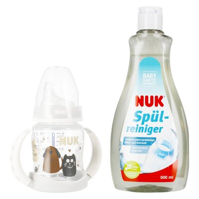 Butelka NUK 10215032 Szary + Płyn NUK Do mycia butelek i smoczków Ulepszona Formuła 500 ml