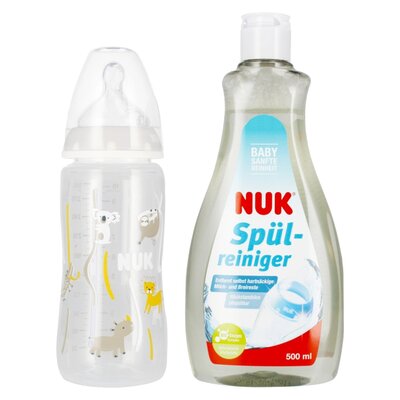 Butelka NUK First Choice 10741926 300 ml Szary + Płyn NUK Do mycia butelek i smoczków Ulepszona Formuła 500 ml