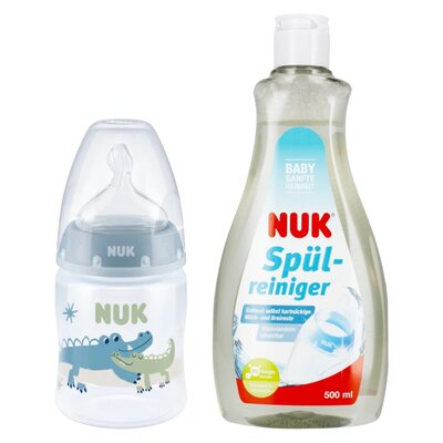 Butelka NUK First Choice Plus 150 ml Niebieski + Płyn NUK Do mycia butelek i smoczków Ulepszona Formuła 500 ml