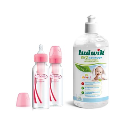 Butelka DR BROWNS Standard Options+ 250 ml (2 szt.) Różowy + Płyn do mycia butelek i smoczków LUDWIK CG1010102ZEKL0121 475 ml