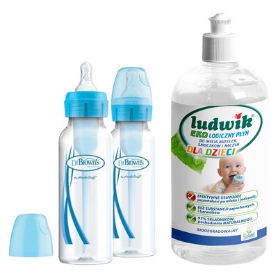 Butelka DR BROWNS Standard Options+ 250 ml (2 szt.) Niebieski + Płyn do mycia butelek i smoczków LUDWIK CG1010102ZEKL0121 475 ml
