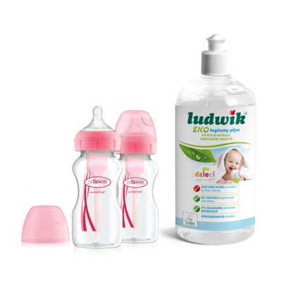 Butelka DR BROWNS Options+ 270 ml (2 szt.) Różowy + Płyn do mycia butelek i smoczków LUDWIK CG1010102ZEKL0121 475 ml