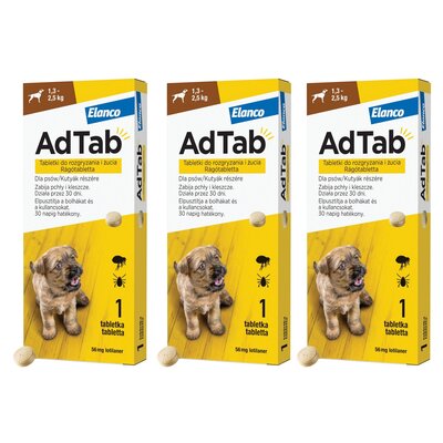 Tabletka przeciw pchłom i kleszczom ELANCO Adtab (1.3 - 2.5 kg) 3 szt. Ochrona przez 12 tygodni