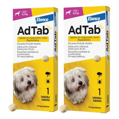Tabletka przeciw pchłom i kleszczom ELANCO Adtab (2.5 - 5.5 kg) 2 szt. Ochrona przez 8 tygodni