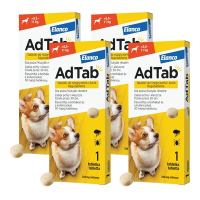 Tabletka przeciw pchłom i kleszczom ELANCO Adtab (5.5 - 11 kg) 4 szt. Ochrona przez 16 tygodni
