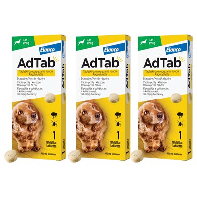 Tabletka przeciw pchłom i kleszczom ELANCO Adtab (11 - 22 kg) 3 szt. Ochrona przez 12 tygodni