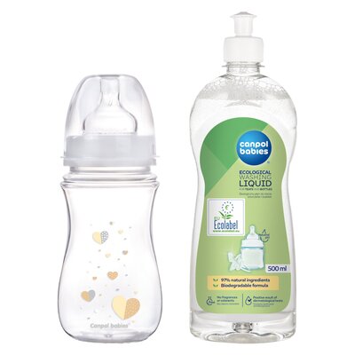 Butelka CANPOL BABIES 35/217 240 ml Beżowy + Płyn CANPOL BABIES do mycia smoczków i butelek 500 ml