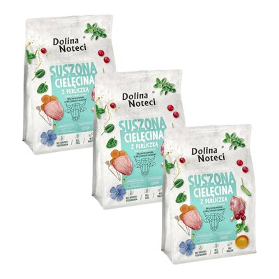 Karma dla psa suszona DOLINA NOTECI Premium dla małych ras z cielęciną i perliczką 3 x 3 kg