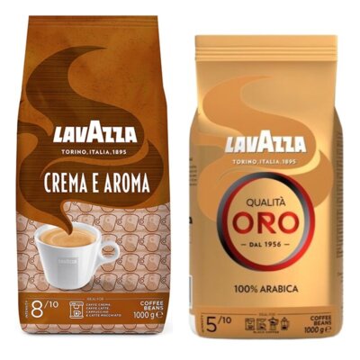 Kawa ziarnista LAVAZZA Crema e Aroma 1 kg + Kawa ziarnista LAVAZZA Qualita Oro Arabica 1 kg
