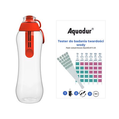 Butelka filtrująca DAFI 500 ml + Paskowy tester twardości wody AQUADUR 5-25 (5 szt.)