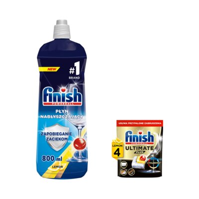 Nabłyszczacz do zmywarek FINISH Shine Protect Cytrynowy 800 ml + Kapsułki do zmywarek FINISH Powerball Ultimate Plus All In 1 Lemon - 4 szt.