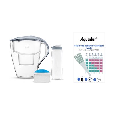 Dzbanek filtrujący DAFI Astra Unimax Mi + Bidon 600 ml + Paskowy tester twardości wody AQUADUR 5-25 (5 szt.)