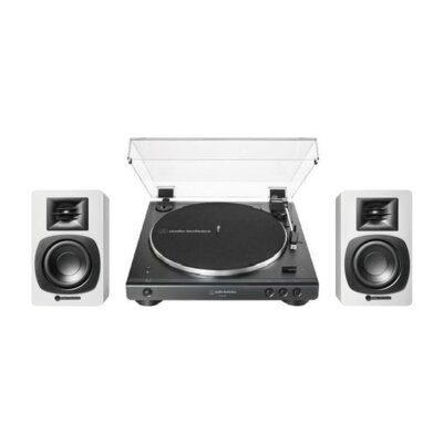 Zestaw Stereo Gramofon Audio-Technica A-T LP60X BT + Aktywne Kolumny Podstawkowe Audii-Technica A-T SP3 X CZ+BIAŁY
